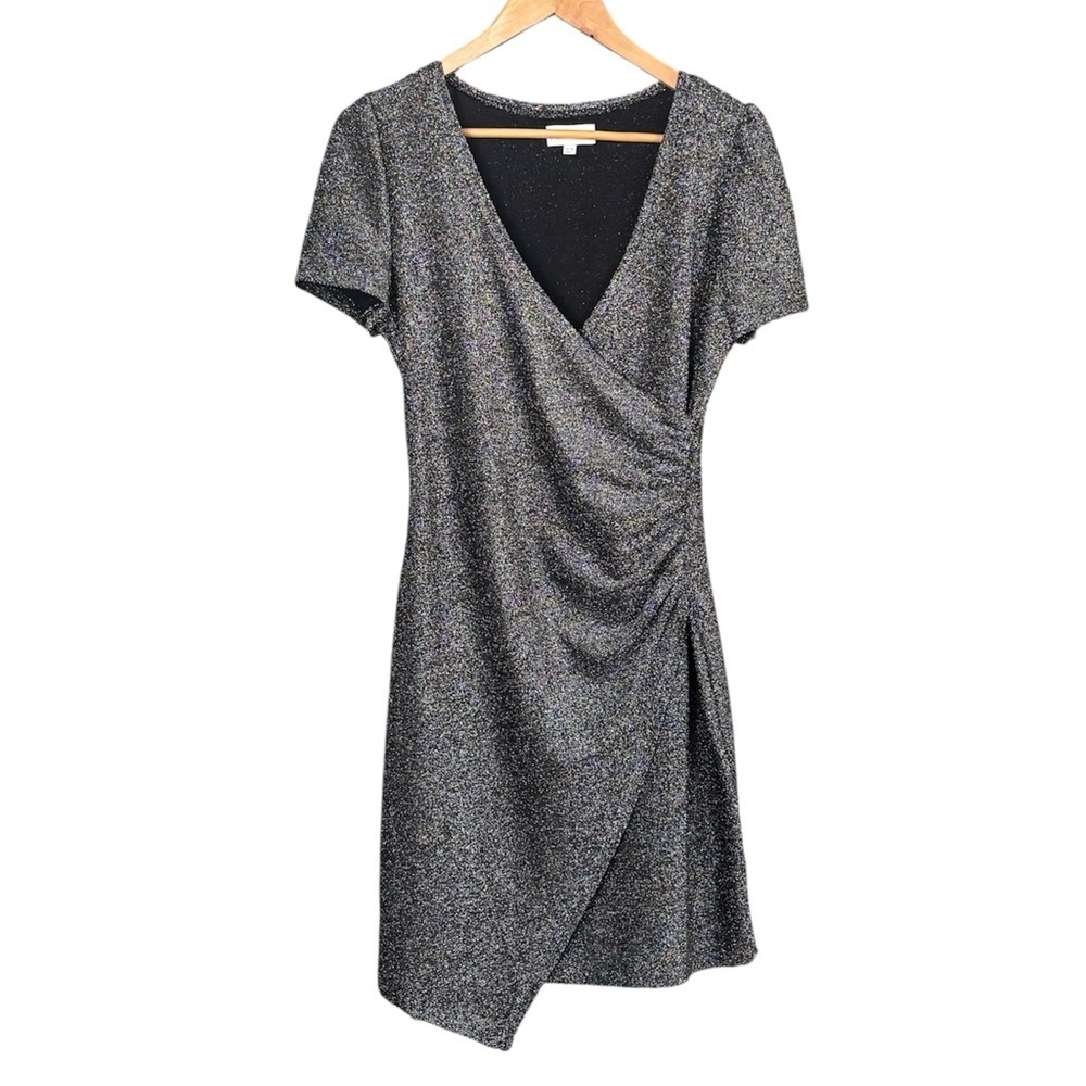 Apricot Metallic Silver Sparkle Wrap Mini Dress - Ruched Bodycon UK 10 (US 6) - Picture 8 of 10